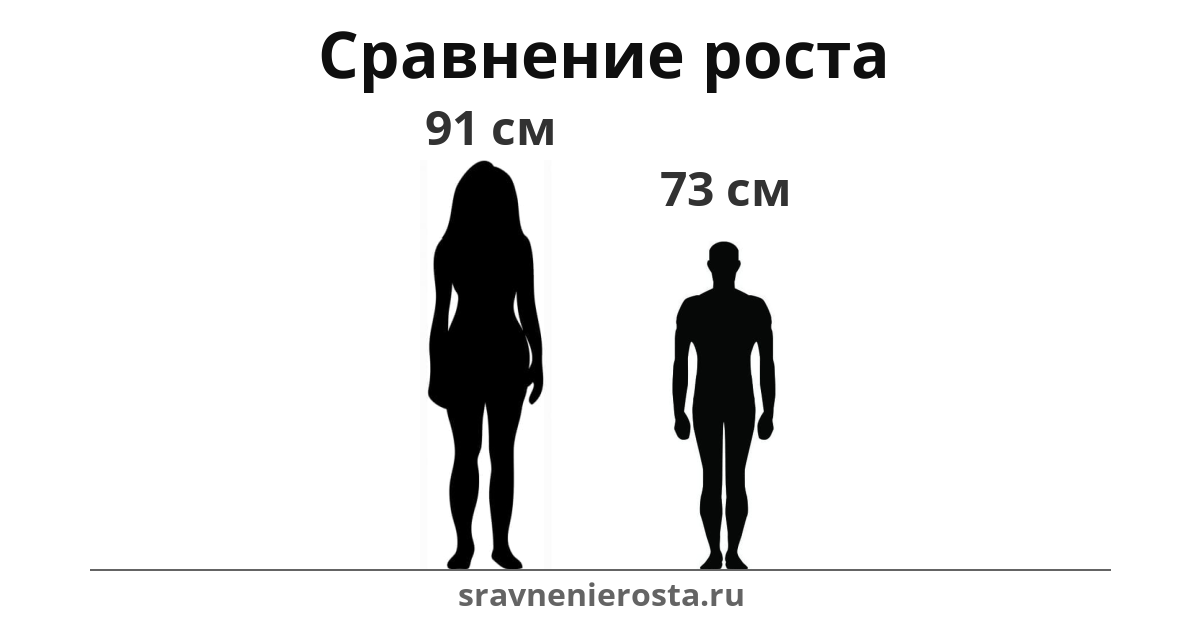Визуализация соотношения роста женщины (91 см) и мужчины (73 см) на сайте sravnenierosta.ru