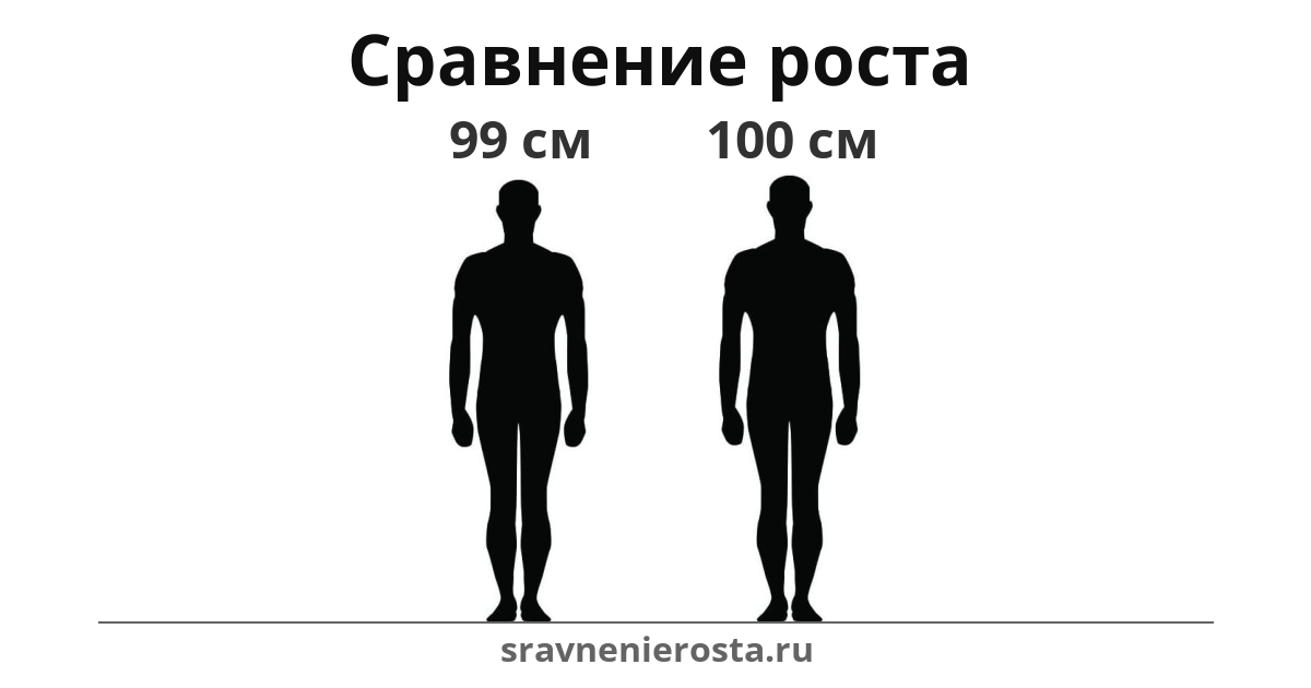 Визуализация соотношения роста мужчины (99 см) и мужчины (100 см) на сайте sravnenierosta.ru