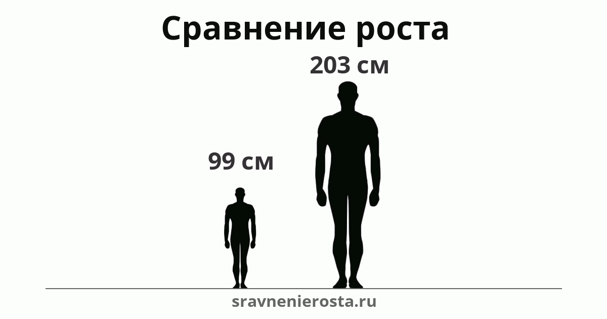 Визуализация соотношения роста мужчины (99 см) и мужчины (203 см) на сайте sravnenierosta.ru